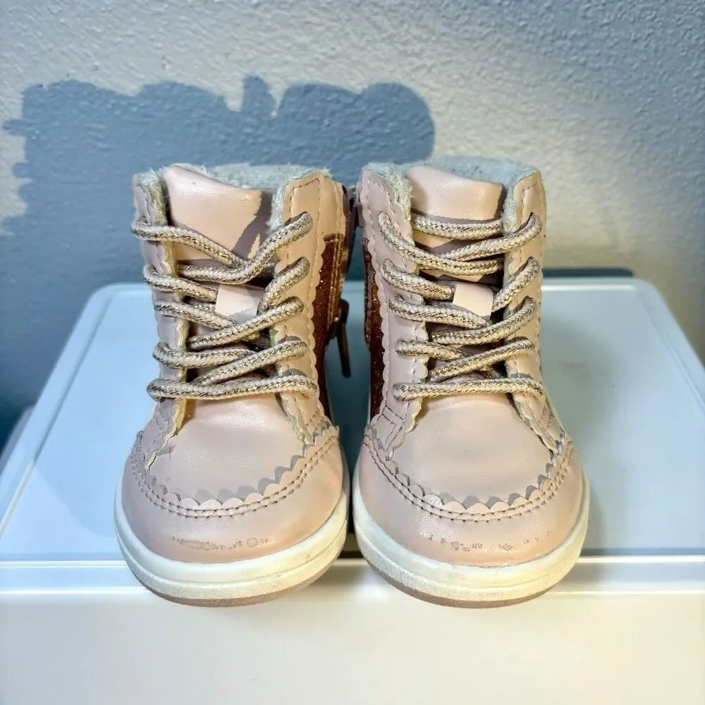 H&M Sparkly Pink and Rose Gold Baby Shoe Boots size 2.5-3.5